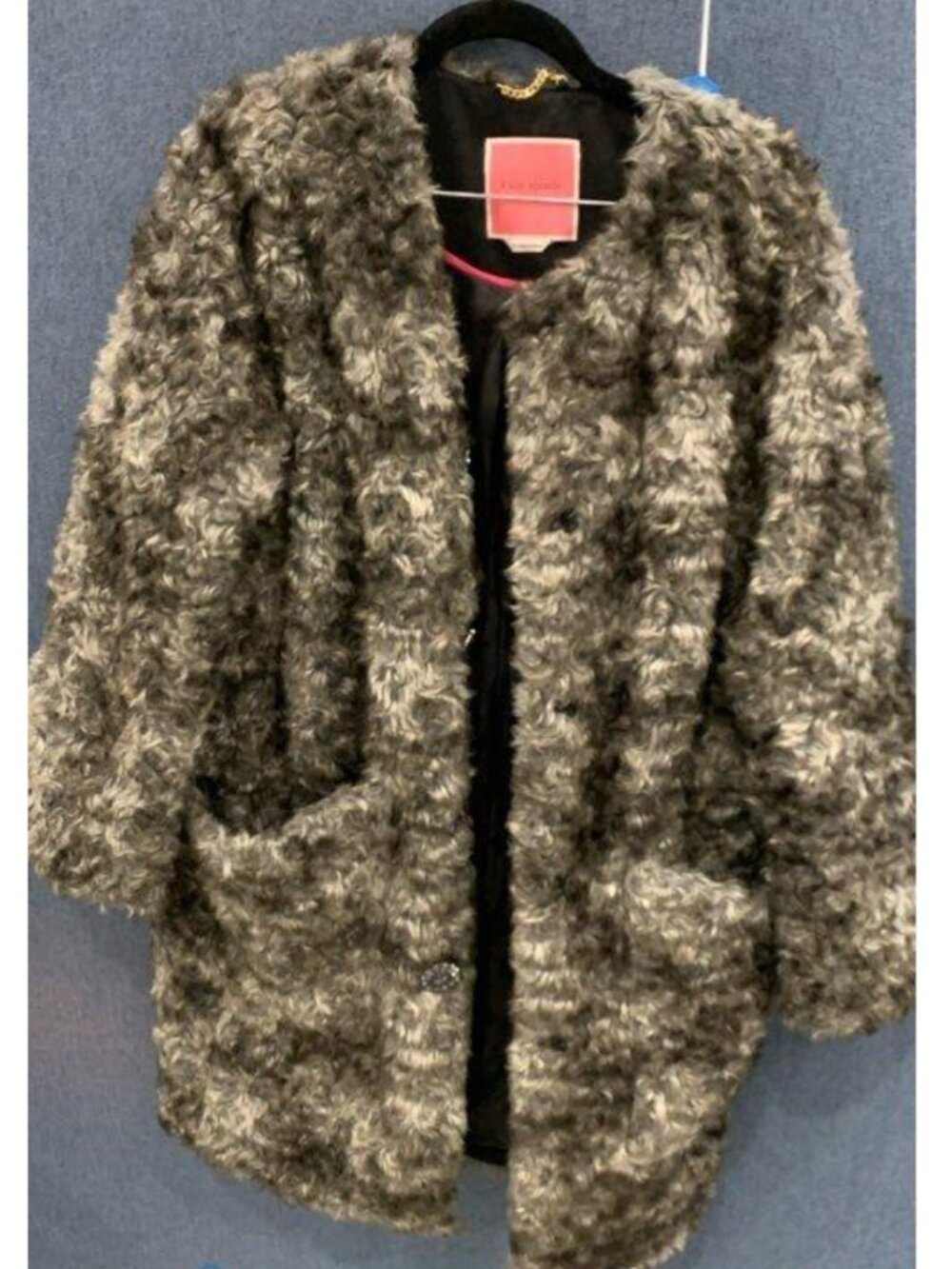 Kate Spade NY Sugarcoat Faux Fur Topper Coat Grey XS